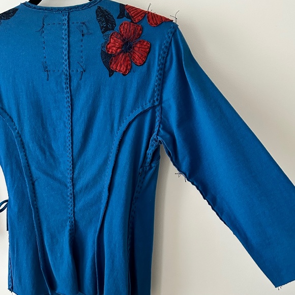 Anthropologie Project Alabama Green T Cotton Blue Floral Handmade Wrap Top - Picture 15 of 16